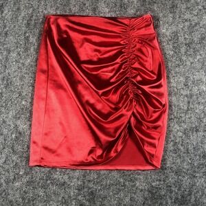 Windsor Women's Mini Skirt Size Small Red Ruched Satin Bodycon Party